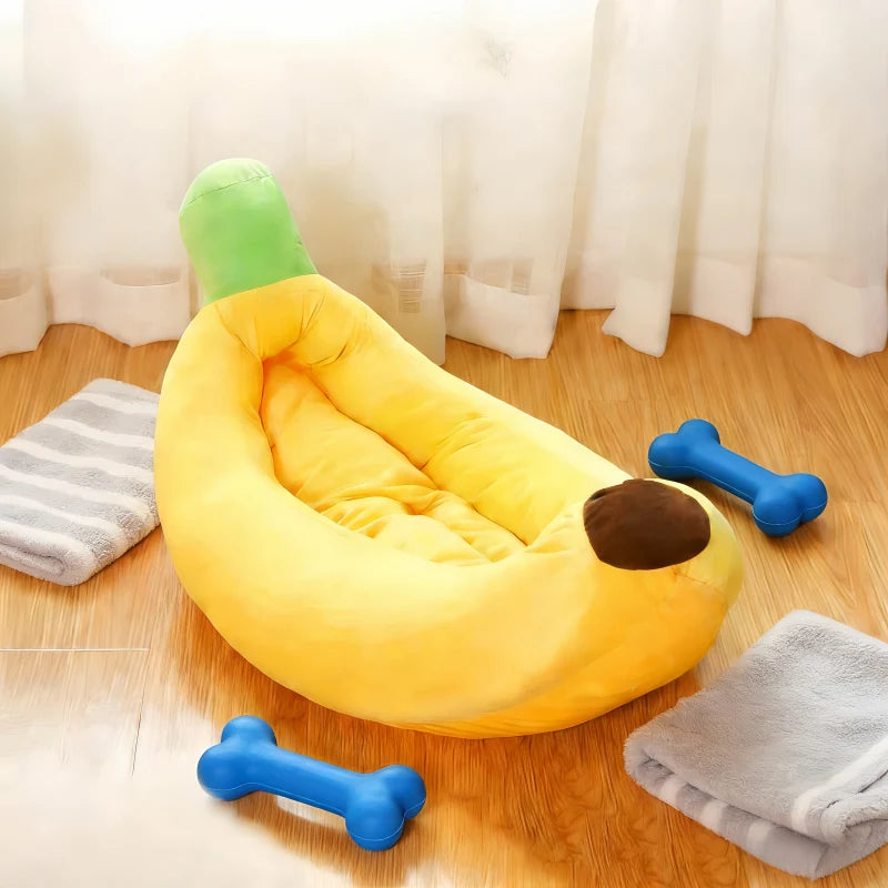 Plush Banana Pet Bed Soft Cozy House for Dogs Cats