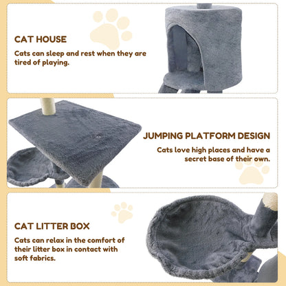 Cat Tree Tower 140cm Multilevel Scratching Post with Condos & Ladder Pet Activity Centre