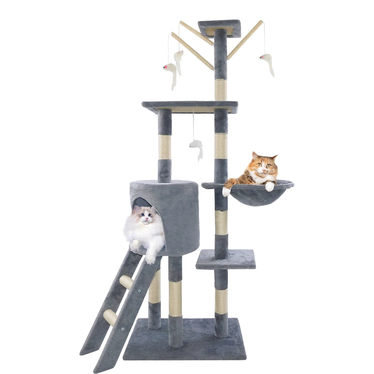 Cat Tree Tower 140cm Multilevel Scratching Post with Condos & Ladder Pet Activity Centre