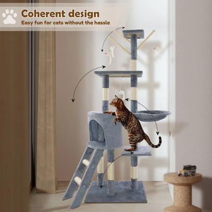 Cat Tree Tower 140cm Multilevel Scratching Post with Condos & Ladder Pet Activity Centre