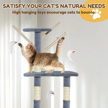 Cat Tree Tower 140cm Multilevel Scratching Post with Condos & Ladder Pet Activity Centre