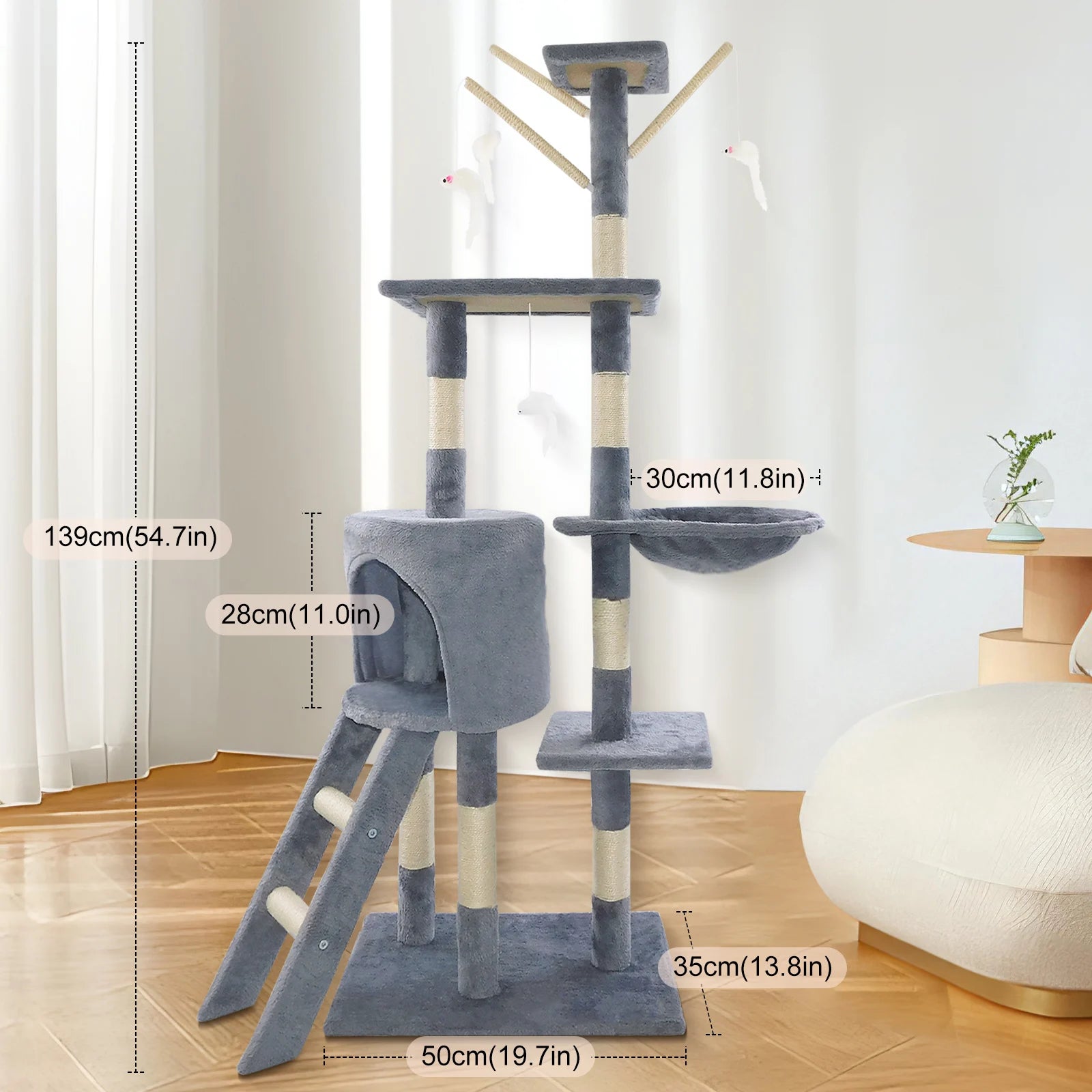 Cat Tree Tower 140cm Multilevel Scratching Post with Condos & Ladder Pet Activity Centre