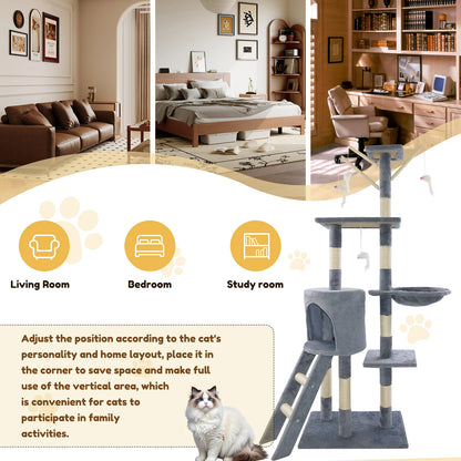 Cat Tree Tower 140cm Multilevel Scratching Post with Condos & Ladder Pet Activity Centre