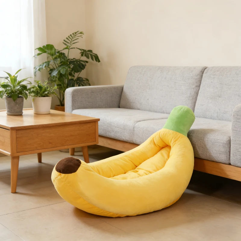 Plush Banana Pet Bed Soft Cozy House for Dogs Cats