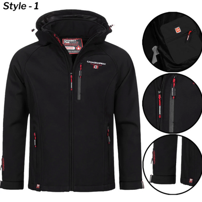 Men’s Soft Shell Hooded Waterproof Jacket – Fleece-Lined, Windproof & Breathable Outdoor Coat