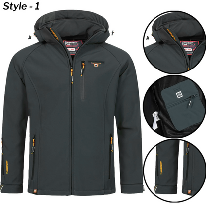 Men’s Soft Shell Hooded Waterproof Jacket – Fleece-Lined, Windproof & Breathable Outdoor Coat