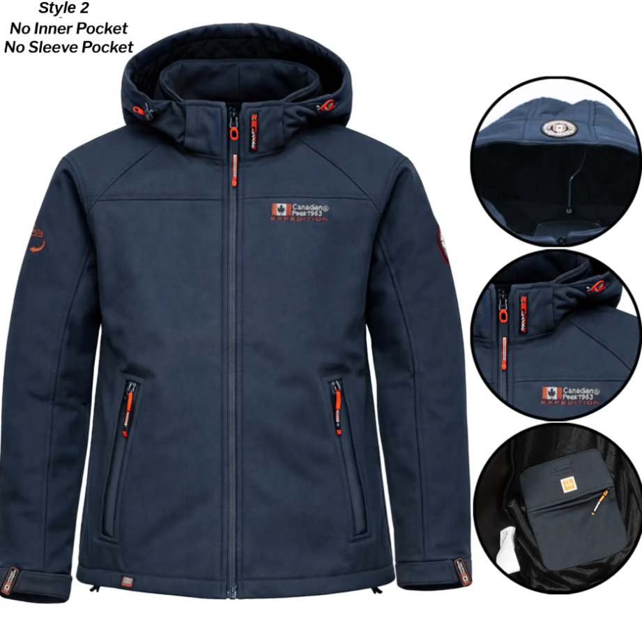 Men’s Soft Shell Hooded Waterproof Jacket – Fleece-Lined, Windproof & Breathable Outdoor Coat