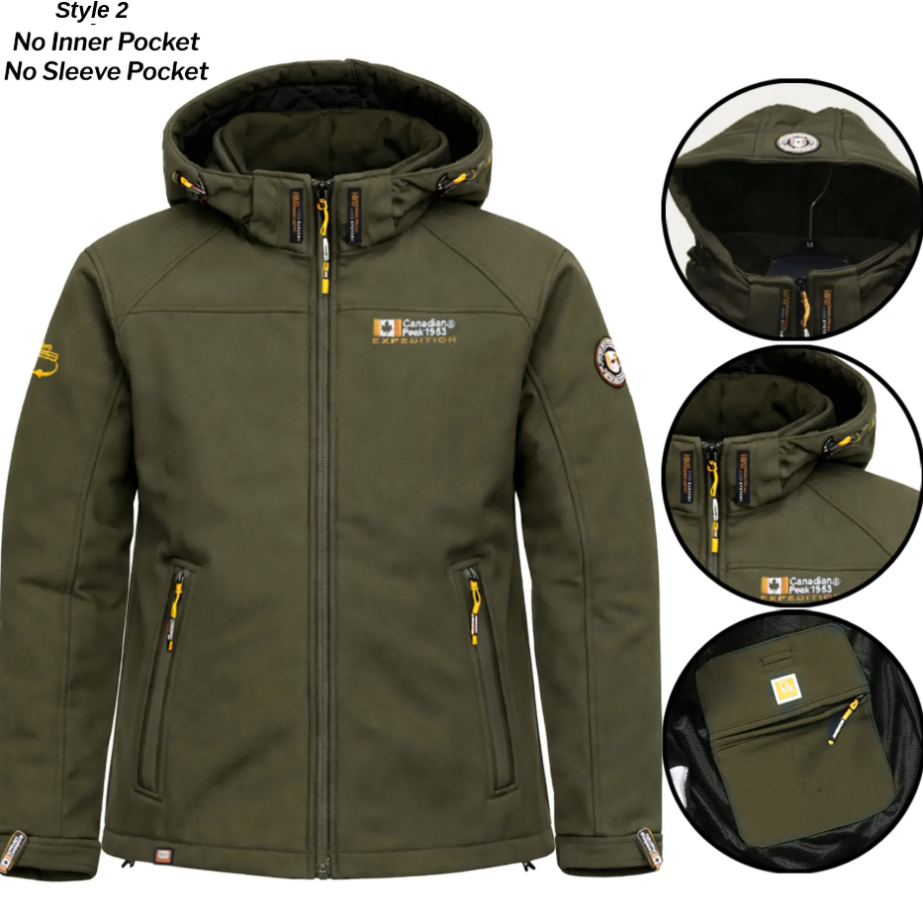 Men’s Soft Shell Hooded Waterproof Jacket – Fleece-Lined, Windproof & Breathable Outdoor Coat